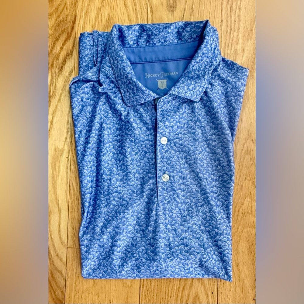 Hickey Freeman Performance Golf Polo Shirt Mens XL Blue Fish Print